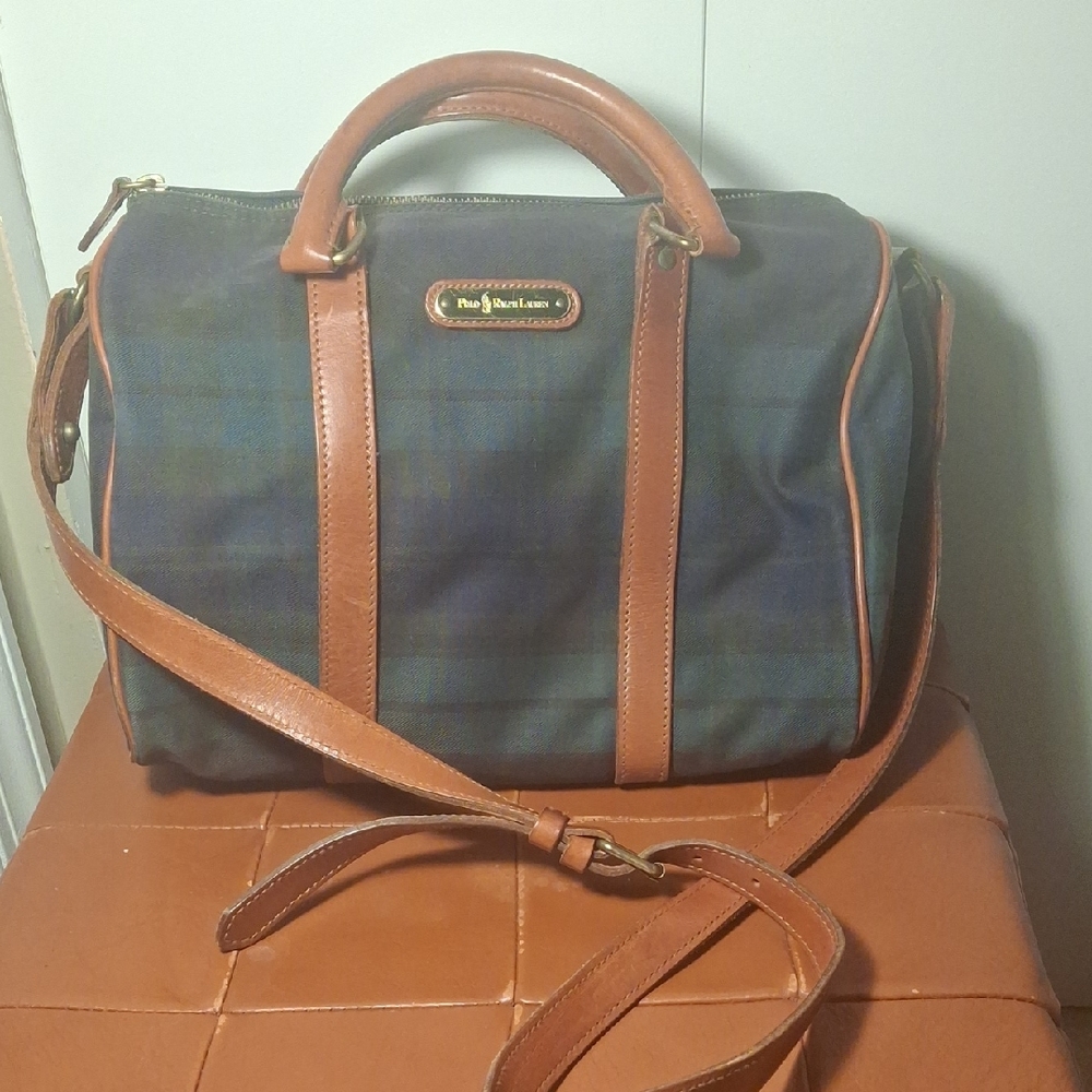 Vintage Polo by Ralph Lauren Blue and Green Bag with Leather Trim